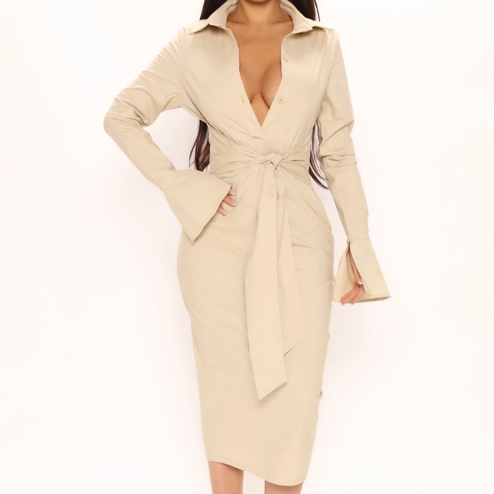 Fashion Nova Midi Dress Beige